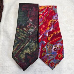 Lot of 2 Men's Designer Neck Ties Oscar De La Renta & Charleston Tie Rack Silk